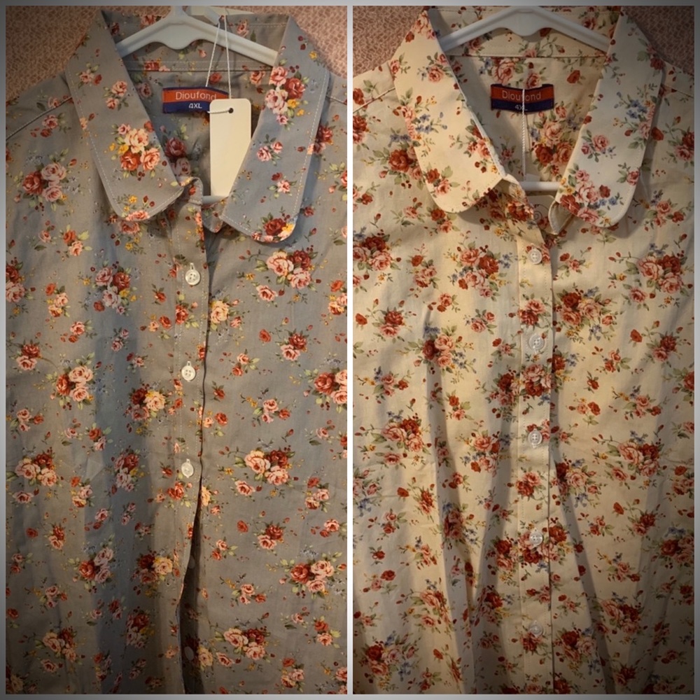 Long Sleeve Round Collar Floral Button Down Shirts